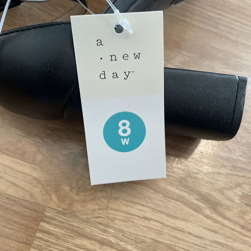 A New Day Shelly Heels Black 8 Wide Women’s Ankle Strap Block Memory Foam NEW - Picture 14 of 16